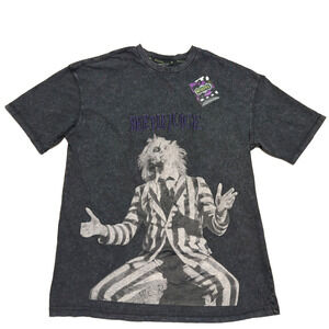 Primark x Beetlejuice Oversized Tee Womens XS Black Graphic 90s Grunge Goth NWT